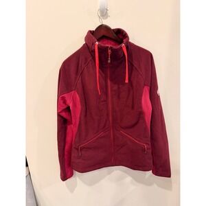 Mammut Fleece Jacket Women L‎ Red Full Zip Hooded Polartec Outdoor